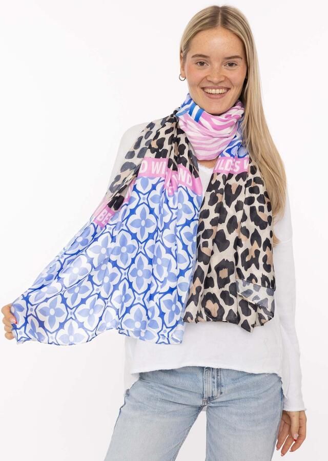 Zwillingsherz Sjaal Viscose Mix "Animal Block" Sjaal met patroonmix en opschrift - Foto 3