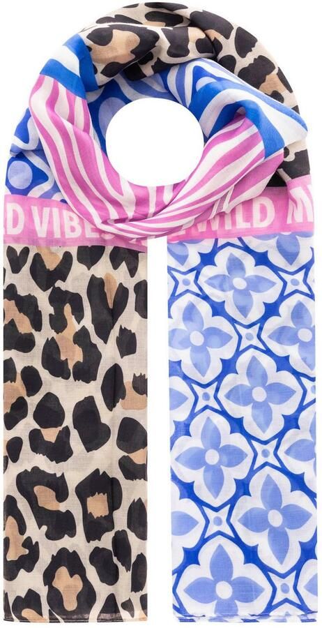 Zwillingsherz Sjaal Viscose Mix "Animal Block" Sjaal met patroonmix en opschrift - Foto 2