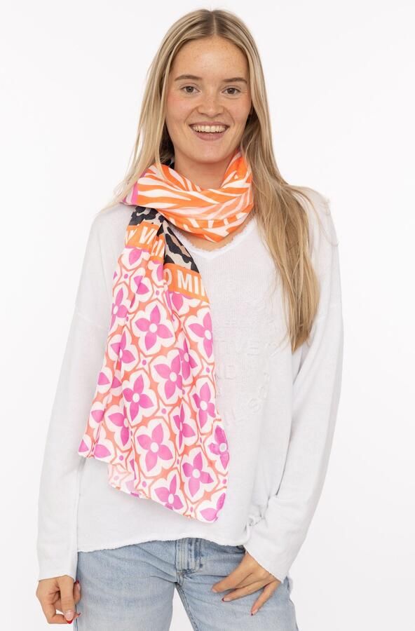 Zwillingsherz Sjaal Viscose Mix "Animal Block" Sjaal met patroonmix en opschrift - Foto 3