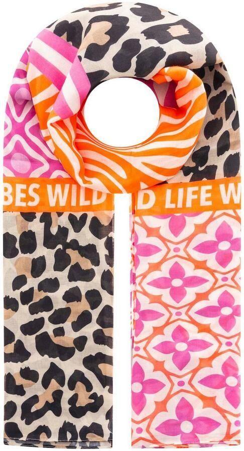 Zwillingsherz Sjaal Viscose Mix "Animal Block" Sjaal met patroonmix en opschrift - Foto 2