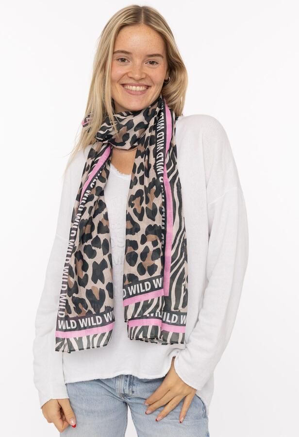Zwillingsherz Sjaal Viscose Mix "Leo Classic" Sjaal met opschrift en trendy luipaardmotief - Foto 3