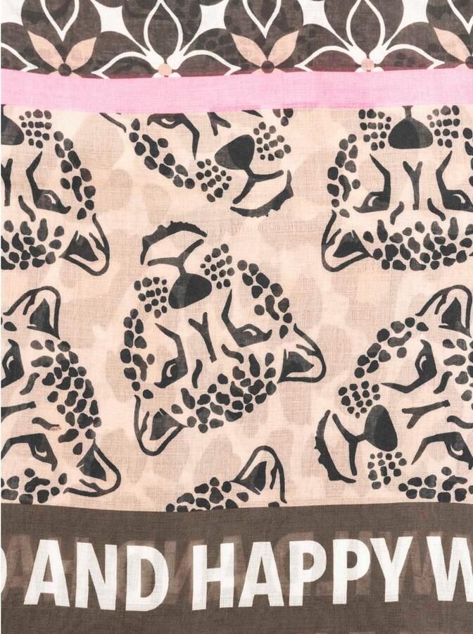 Zwillingsherz Sjaal Viscose Mix "Leo Mix" met modern luipaardmotief en opschrift blikvanger