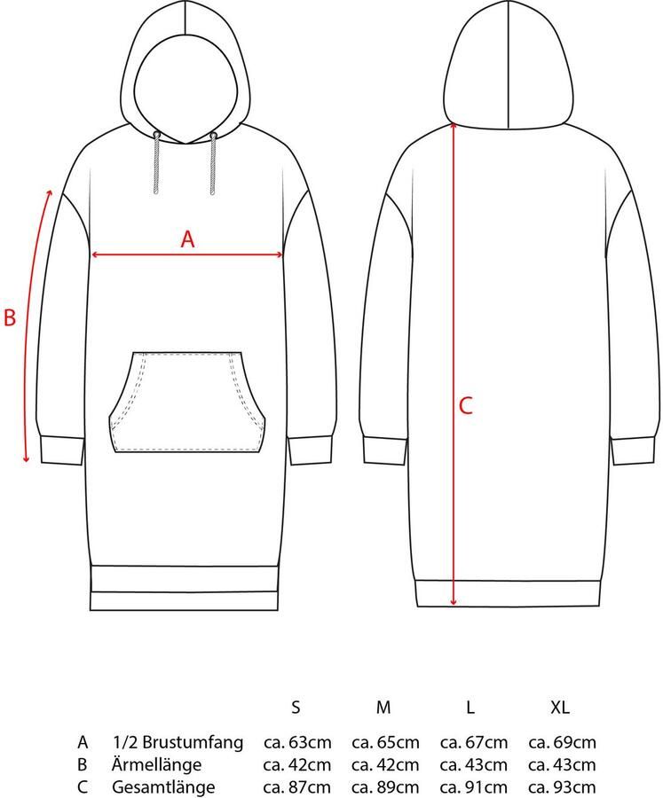 Zwillingsherz Sweatjurk Love Amour Liebe met praktische voorzakken en bedrukte koord