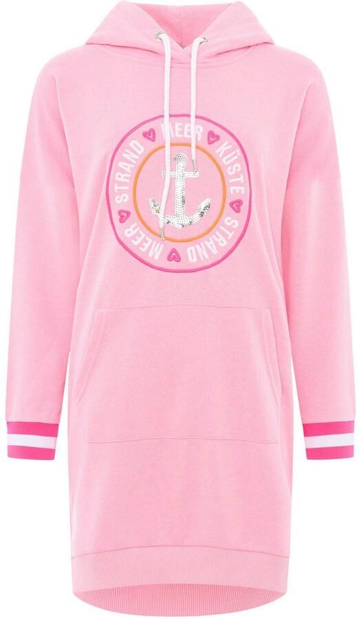 Zwillingsherz Sweatjurk Thuis aan het strand met capuchon kangoeroezak pailletten neonstrepen zijspliten - Foto 3