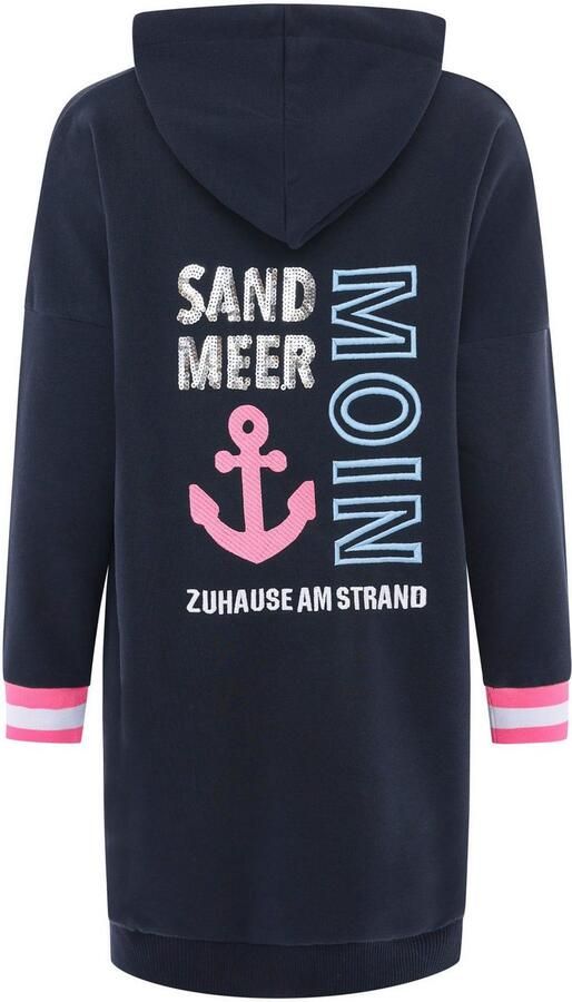 Zwillingsherz Sweatjurk Thuis aan het strand met capuchon kangoeroezak pailletten neonstrepen zijspliten - Foto 5