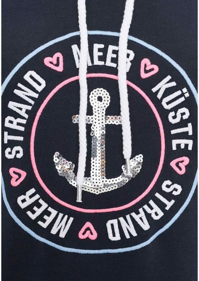 Zwillingsherz Sweatjurk Thuis aan het strand met capuchon kangoeroezak pailletten neonstrepen zijspliten