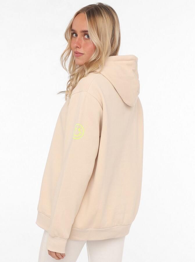 Zwillingsherz Sweatshirt geborduurde belettering capuchon lange mouw kangoeroezak neon-details - Foto 2