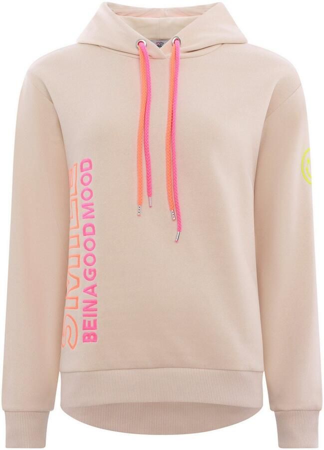 Zwillingsherz Sweatshirt geborduurde belettering capuchon lange mouw kangoeroezak neon-details - Foto 3