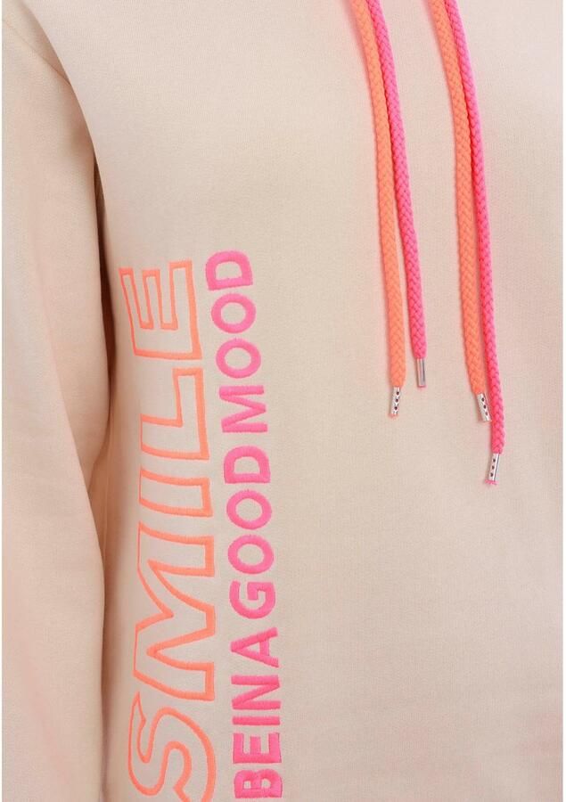 Zwillingsherz Sweatshirt geborduurde belettering capuchon lange mouw kangoeroezak neon-details - Foto 5