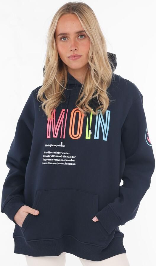 Zwillingsherz Sweatshirt geborduurde belettering capuchon lange mouw kangoeroezak trekkoord - Foto 8