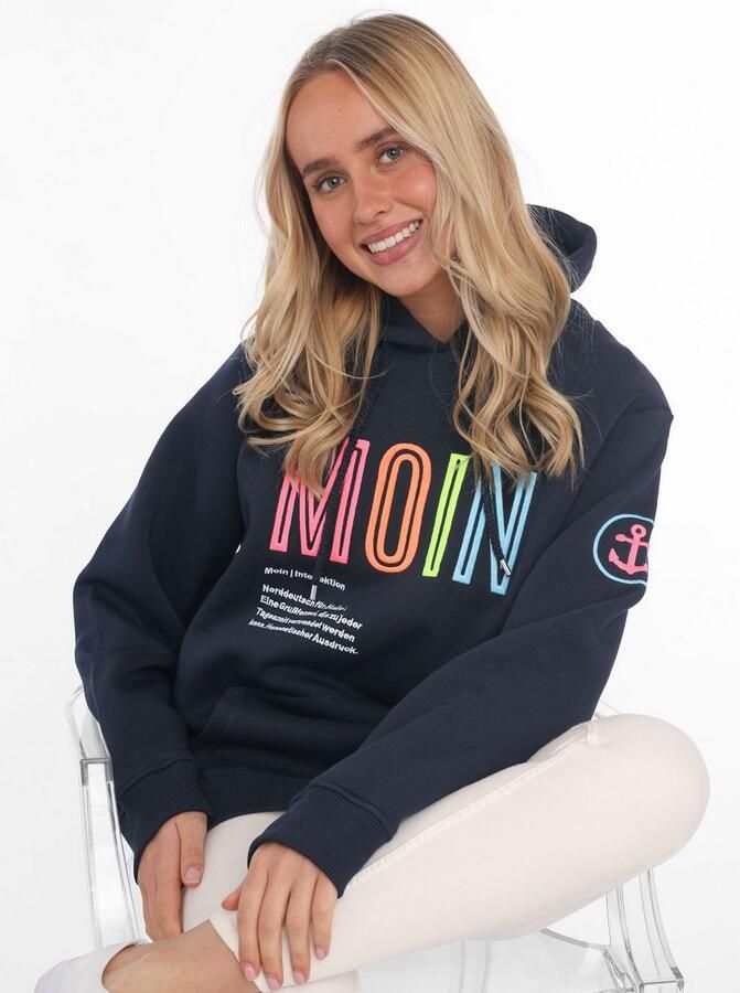 Zwillingsherz Sweatshirt geborduurde belettering capuchon lange mouw kangoeroezak trekkoord - Foto 3