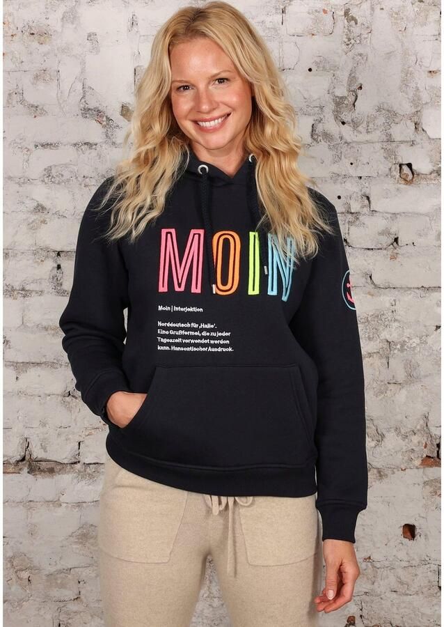 Zwillingsherz Sweatshirt geborduurde belettering capuchon lange mouw kangoeroezak trekkoord - Foto 6