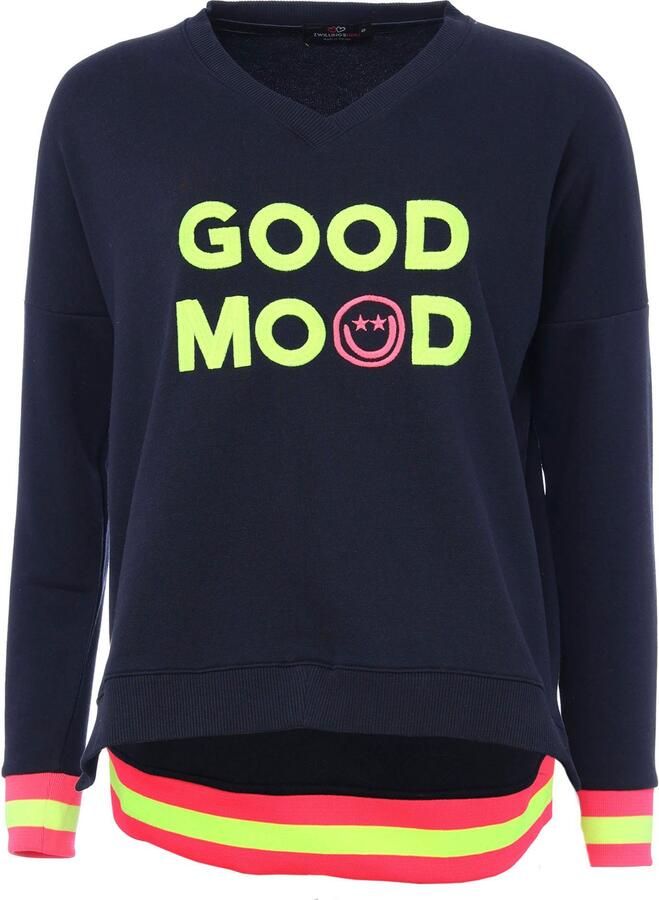 Zwillingsherz Sweatshirt Lange mouw neon-details V-hals belettering - Foto 4