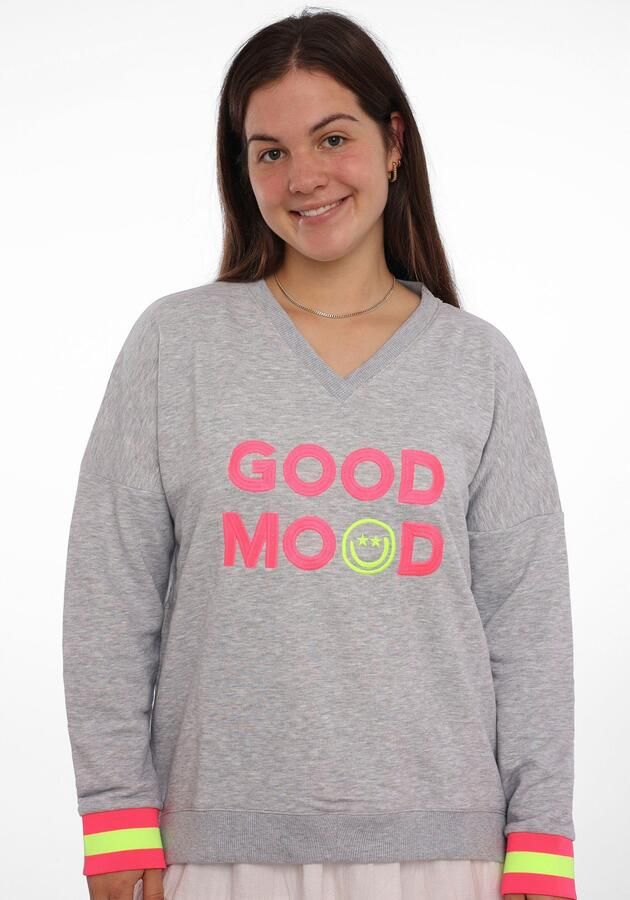Zwillingsherz Sweatshirt Lange mouw neon-details V-hals belettering - Foto 7
