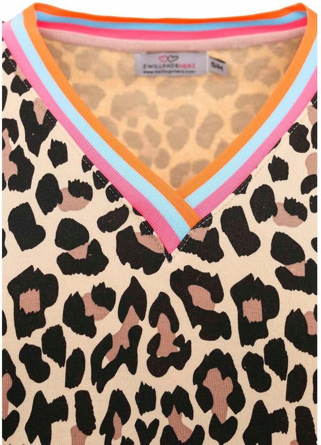 Zwillingsherz Sweatshirt Leo Allover Neon Kante met trendy leeuw-look vokuhila-snit en neonkleurige details - Foto 2