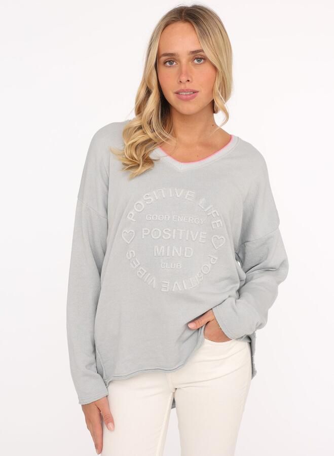 Zwillingsherz Sweatshirt Positive Mind met contrastnaad in neonkleur - Foto 3