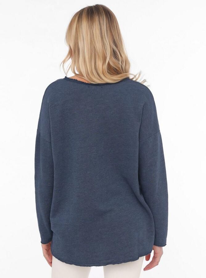 Zwillingsherz Sweatshirt Positive Mind uitgefranjerde v-hals used look lange mouw logo - Foto 2