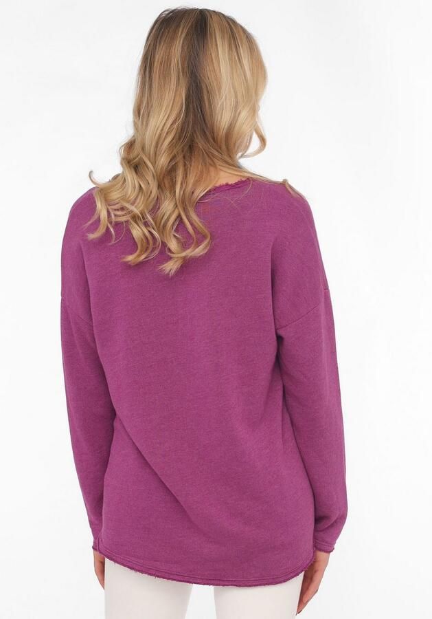 Zwillingsherz Sweatshirt Positive Mind uitgefranjerde v-hals used look lange mouw logo - Foto 4