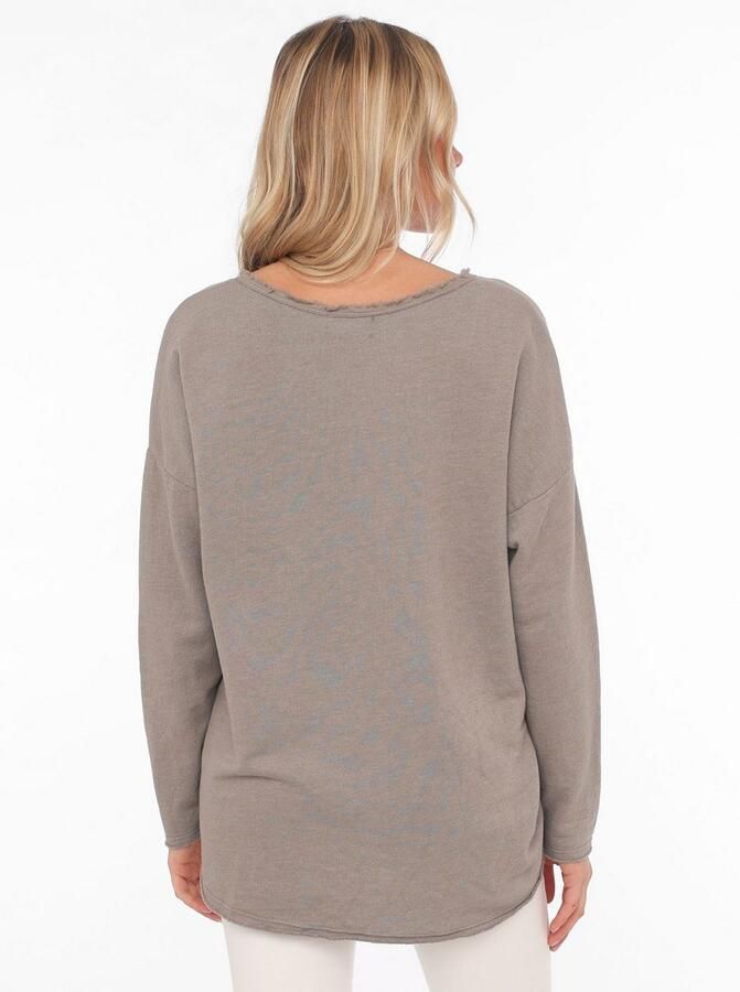 Zwillingsherz Sweatshirt Positive Mind uitgefranjerde v-hals used look lange mouw logo - Foto 2