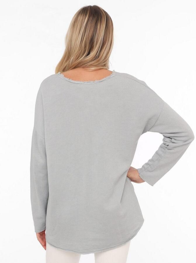 Zwillingsherz Sweatshirt Positive Mind uitgefranjerde v-hals used look lange mouw logo - Foto 2