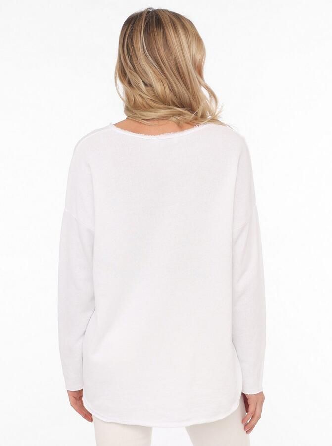 Zwillingsherz Sweatshirt Positive Mind uitgefranjerde v-hals used look lange mouw logo - Foto 3