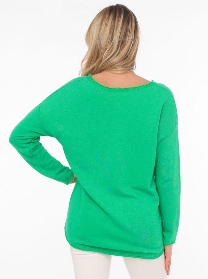 Zwillingsherz Sweatshirt Positive Mind uitgefranjerde v-hals used look lange mouw logo - Foto 3