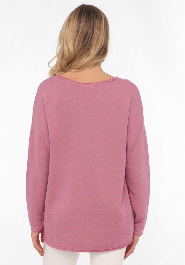 Zwillingsherz Sweatshirt Positive Mind uitgefranjerde v-hals used look lange mouw logo - Foto 2