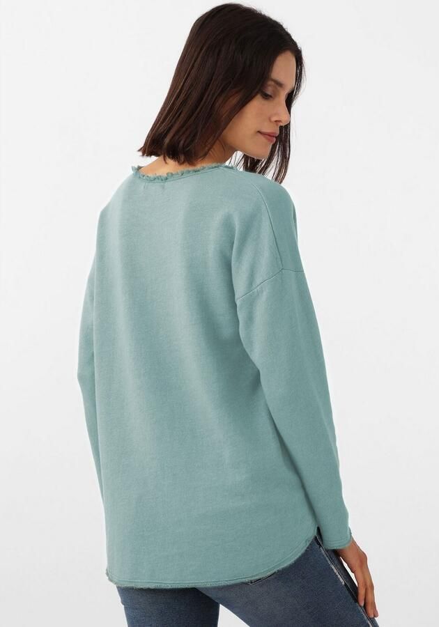 Zwillingsherz Sweatshirt Positive Mind uitgefranjerde v-hals used look lange mouw logo - Foto 4