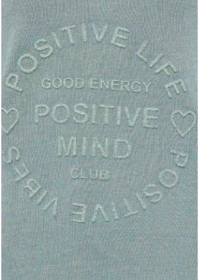 Zwillingsherz Sweatshirt Positive Mind uitgefranjerde v-hals used look lange mouw logo - Foto 3