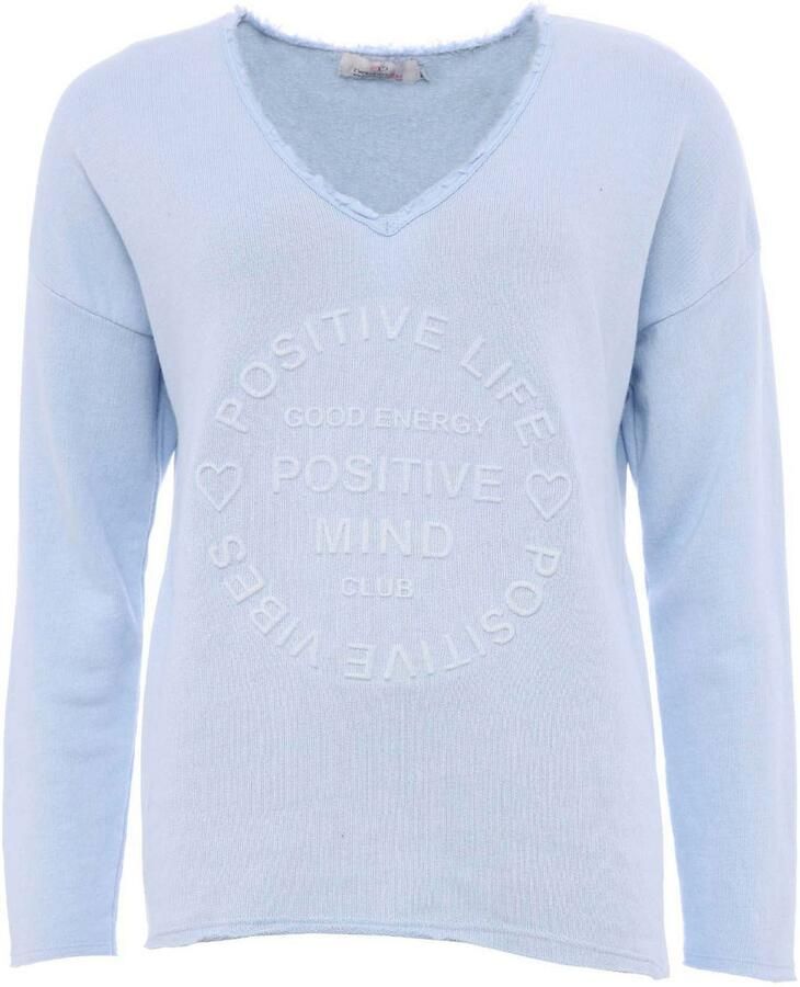 Zwillingsherz Sweatshirt Positive Mind uitgefranjerde v-hals used look lange mouw logo - Foto 2