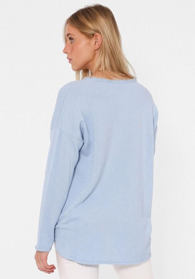 Zwillingsherz Sweatshirt Positive Mind uitgefranjerde v-hals used look lange mouw logo - Foto 5