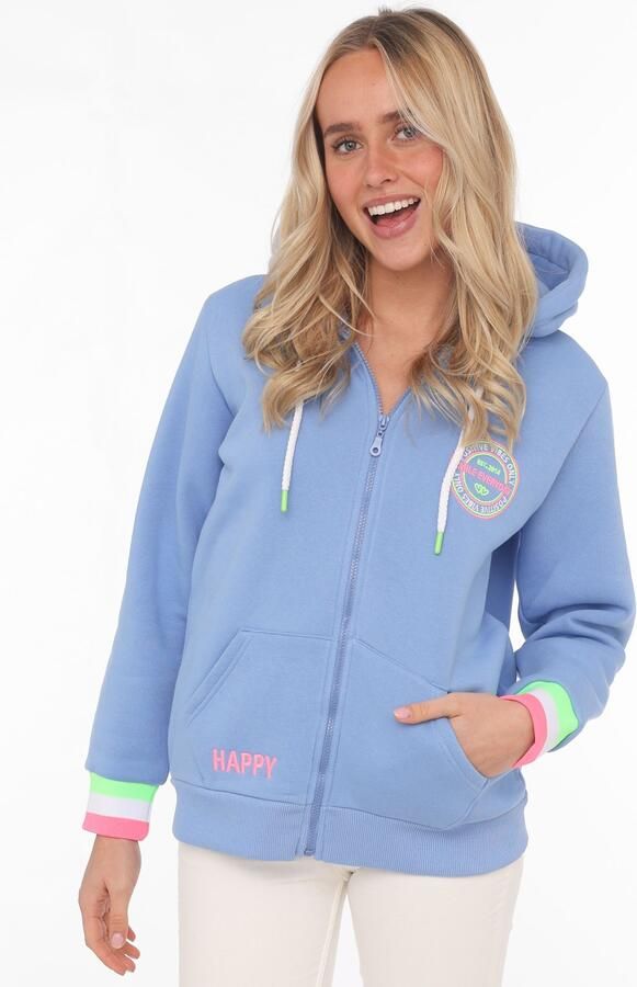 Zwillingsherz Sweatvest Capuchon regular fit lange mouw borduurwerk op de rug ritssluiting - Foto 5