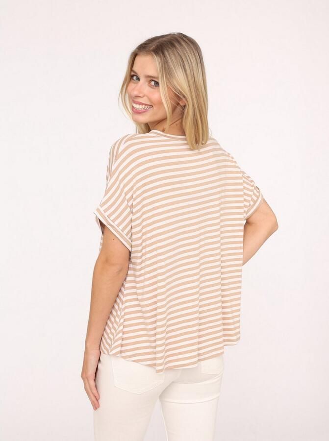 Zwillingsherz T-shirt Maritieme strepen One Size korte mouw V-hals gestreept loose fit - Foto 2