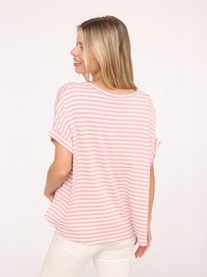 Zwillingsherz T-shirt Maritieme strepen One Size korte mouw V-hals gestreept loose fit