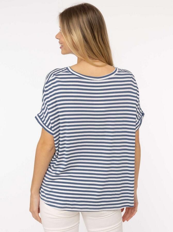 Zwillingsherz T-shirt Maritieme strepen One Size korte mouw V-hals gestreept loose fit - Foto 3