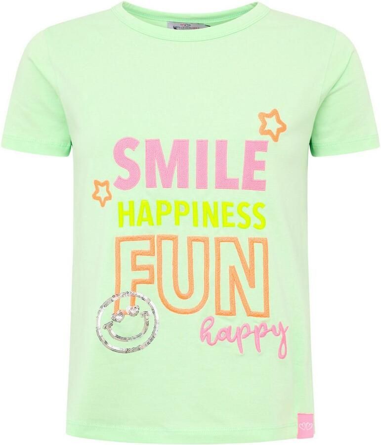 Zwillingsherz T-shirt Smile Happiness Fun Ronde hals kleurrijk borduurwerk pailletten korte mouw - Foto 1