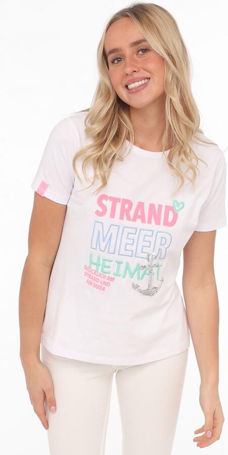 Zwillingsherz T-shirt Strand Zee Thuis maritiem borduurwerk pailletten korte mouw ronde hals - Foto 5