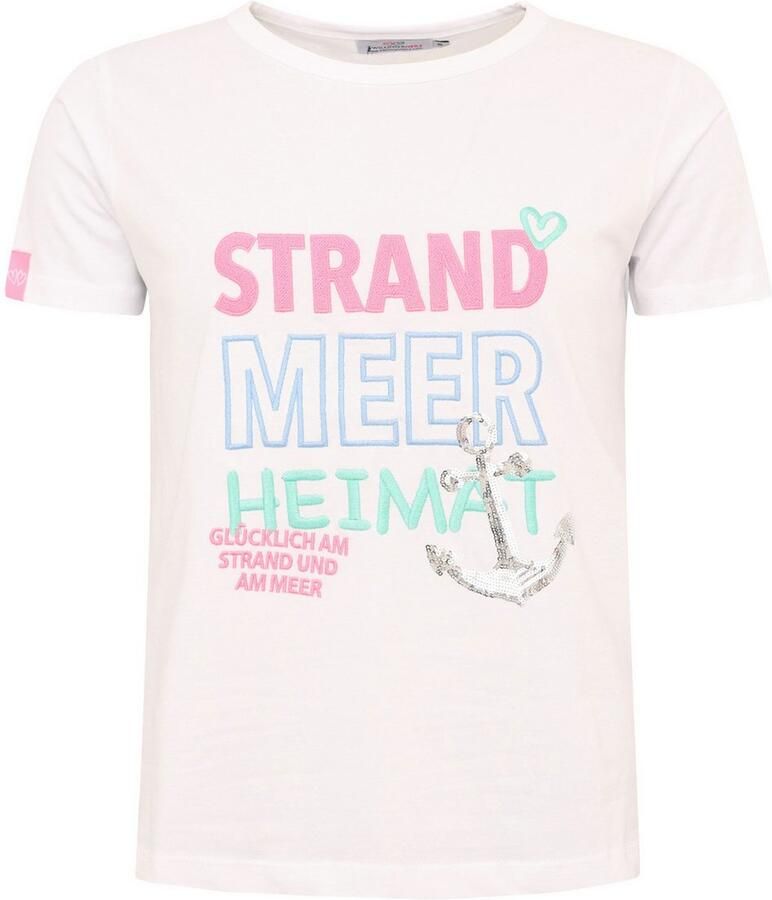 Zwillingsherz T-shirt Strand Zee Thuis maritiem borduurwerk pailletten korte mouw ronde hals