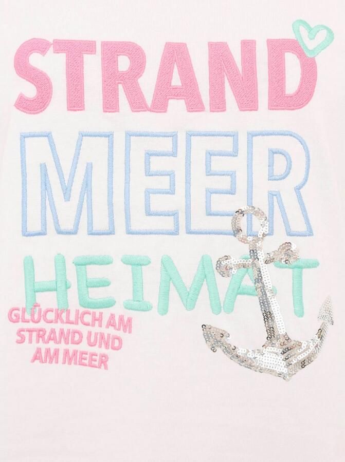 Zwillingsherz T-shirt Strand Zee Thuis maritiem borduurwerk pailletten korte mouw ronde hals - Foto 3