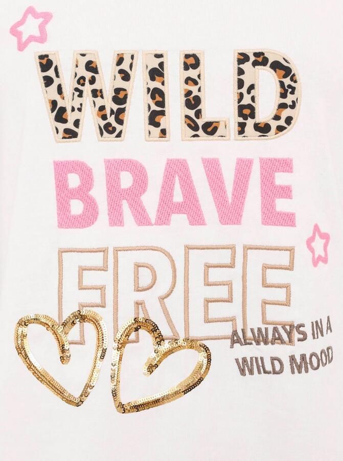 Zwillingsherz T-shirt Wild Brave Free Luipaard-patroon pailletten korte mouw ronde hals belettering - Foto 3