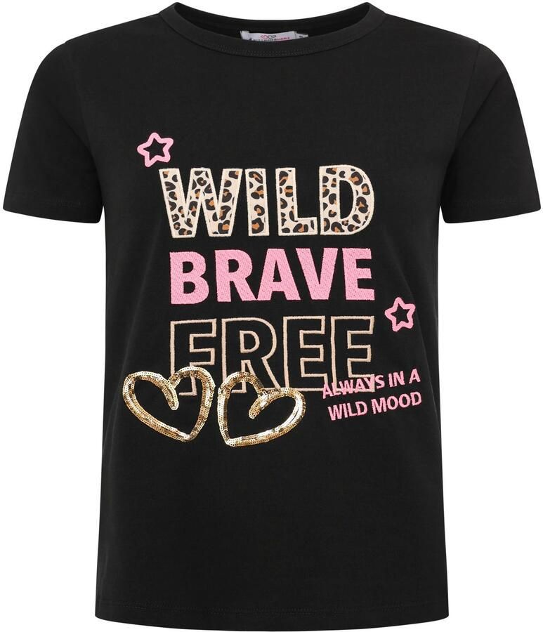 Zwillingsherz T-shirt Wild Brave Free Luipaard-patroon pailletten korte mouw ronde hals belettering - Foto 2