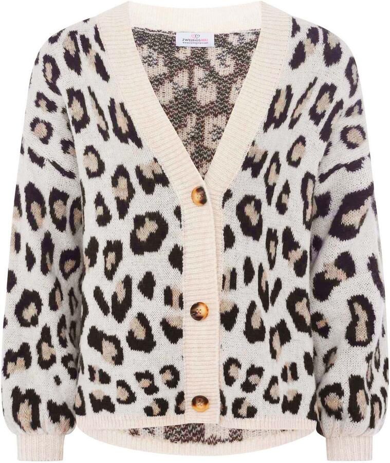 Zwillingsherz Vest Big Leo One Size dierenpatroon lange mouw knopen diepe V-hals - Foto 2