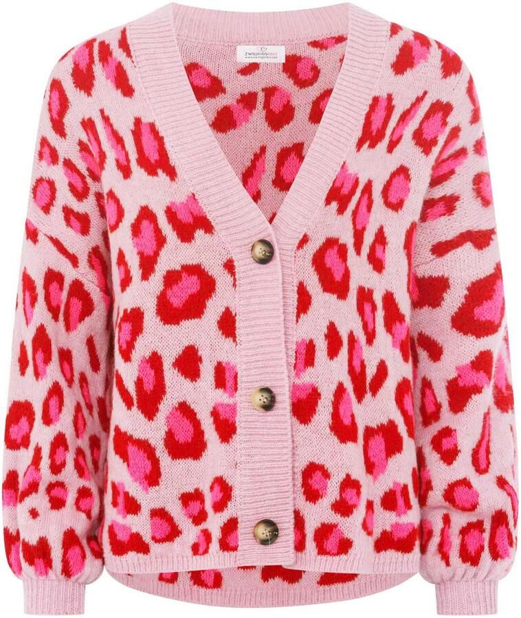 Zwillingsherz Vest Big Leo One Size dierenpatroon lange mouw knopen diepe V-hals