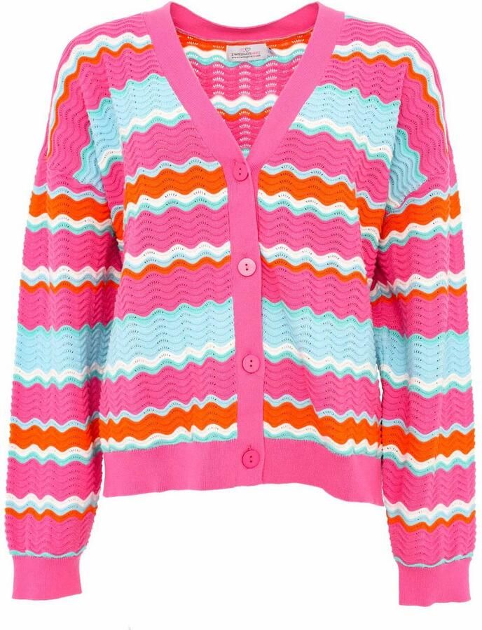 Zwillingsherz Vest Golven-patroon lange mouw V-hals katoen knopen