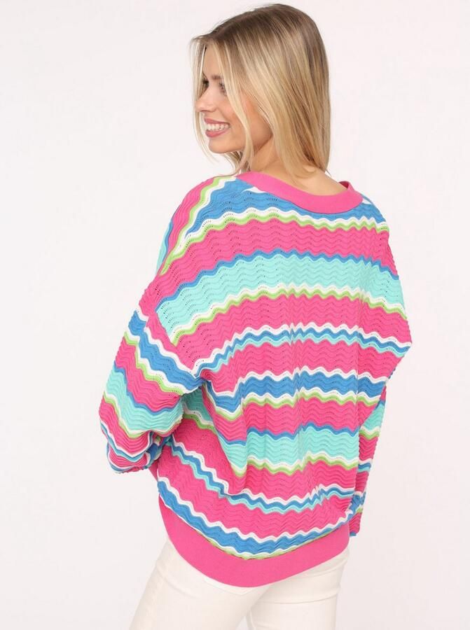 Zwillingsherz Vest Golven-patroon lange mouw V-hals katoen knopen - Foto 2