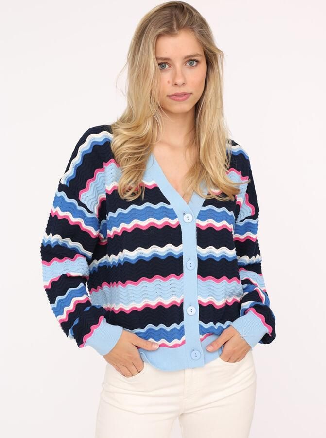 Zwillingsherz Vest Golven-patroon lange mouw V-hals katoen knopen - Foto 3