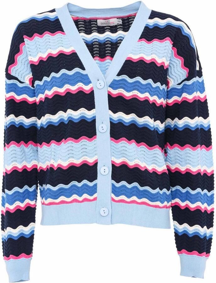 Zwillingsherz Vest Golven-patroon lange mouw V-hals katoen knopen