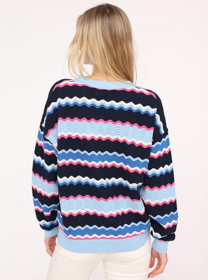 Zwillingsherz Vest Golven-patroon lange mouw V-hals katoen knopen - Foto 2