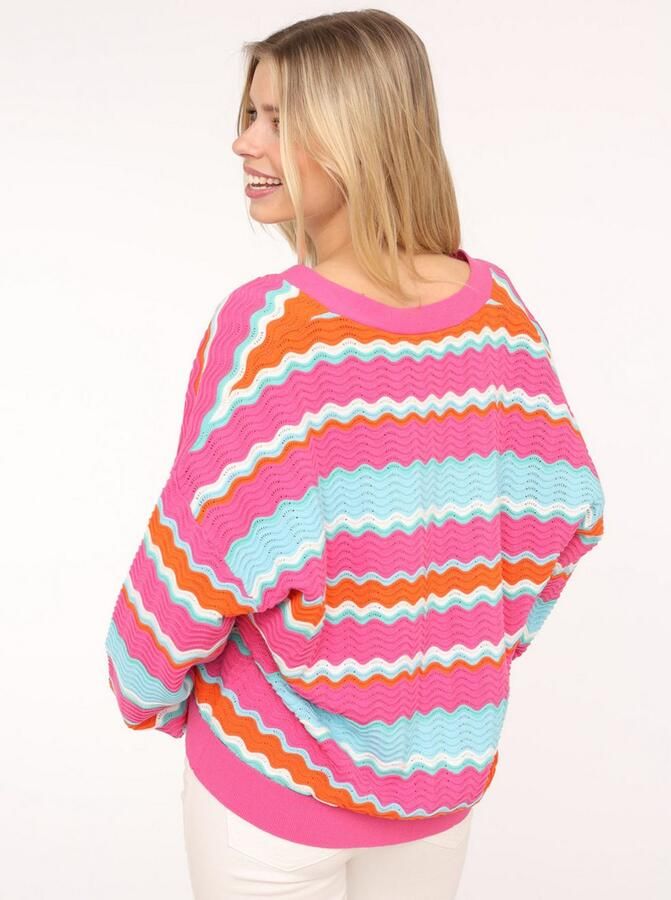 Zwillingsherz Vest Golven-patroon lange mouw V-hals katoen knopen