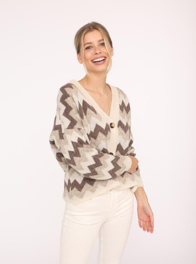 Zwillingsherz Vest Lange mouw zigzag-patroon knoopsluiting diepe V-hals - Foto 5